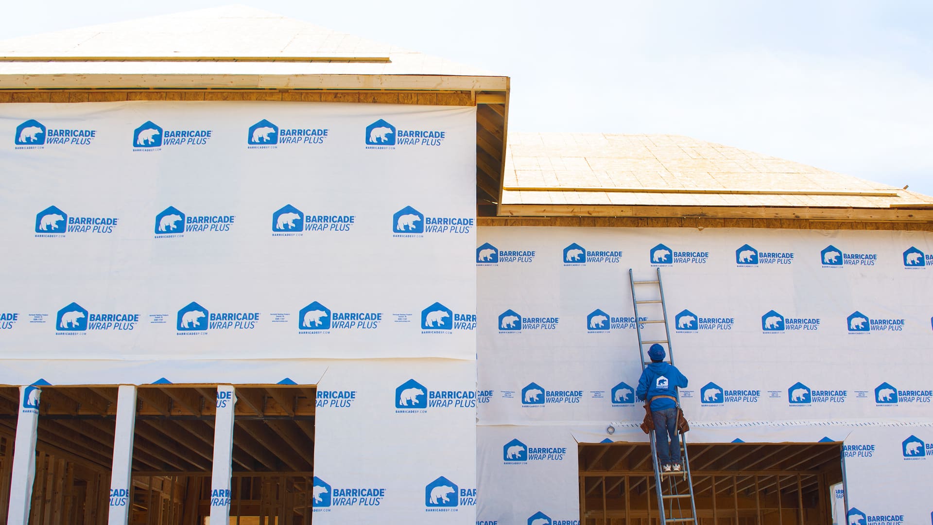 BBP House Wrap Wrap Plus Whole House Man On Ladder