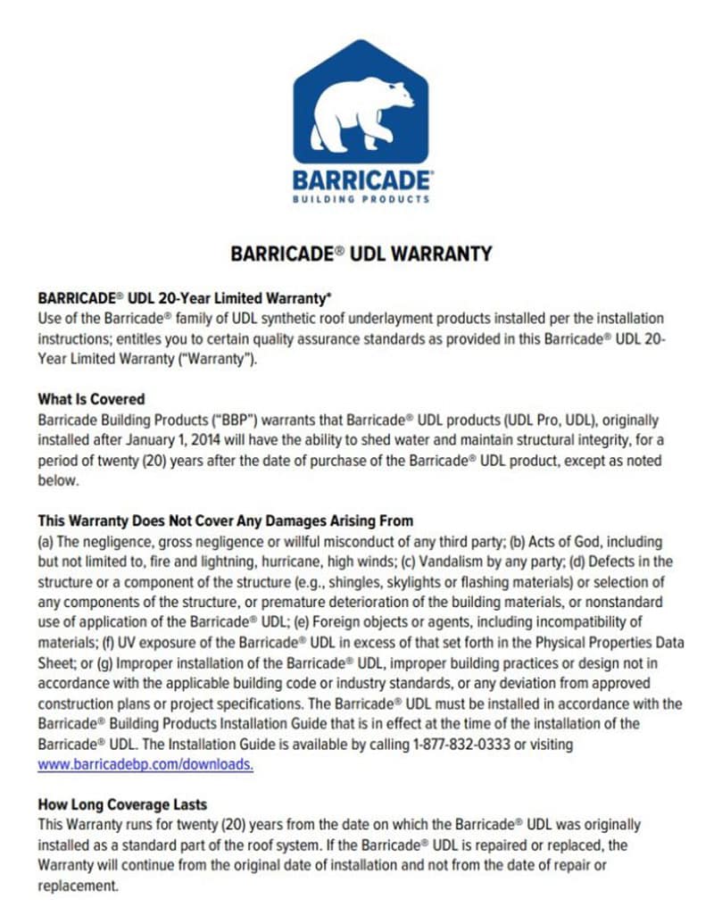 Barricade-20-Year-Underlayment-Warranty